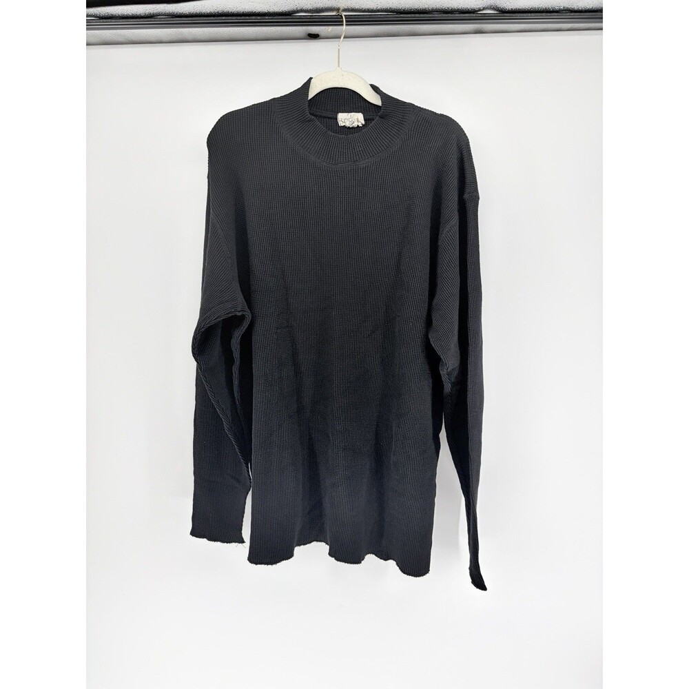 Vintage J.Crew Oarsman Waffle Knit Thermal Mock Neck Black Shirt LT Large Tall